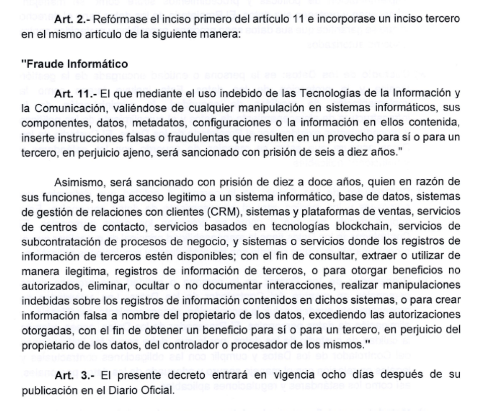 Parte de la reforma aprobada el jueves a la Ley especial de delitos informáticos.