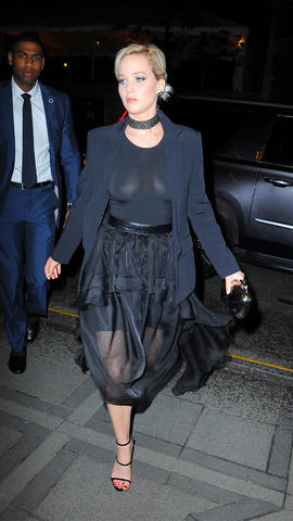 Photo © 2016 Buzz Photo/The Grosby Group New York, May 14, 2016. Jennifer Lawrence seen out in Manhattan in a see through top and blazer in New York.