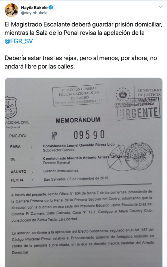 PNC notifica arresto domiciliar a magistrado Escalante, acusado de ...